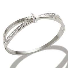 Cross Crystal Roman Numeral Stainless Steel Bangle
