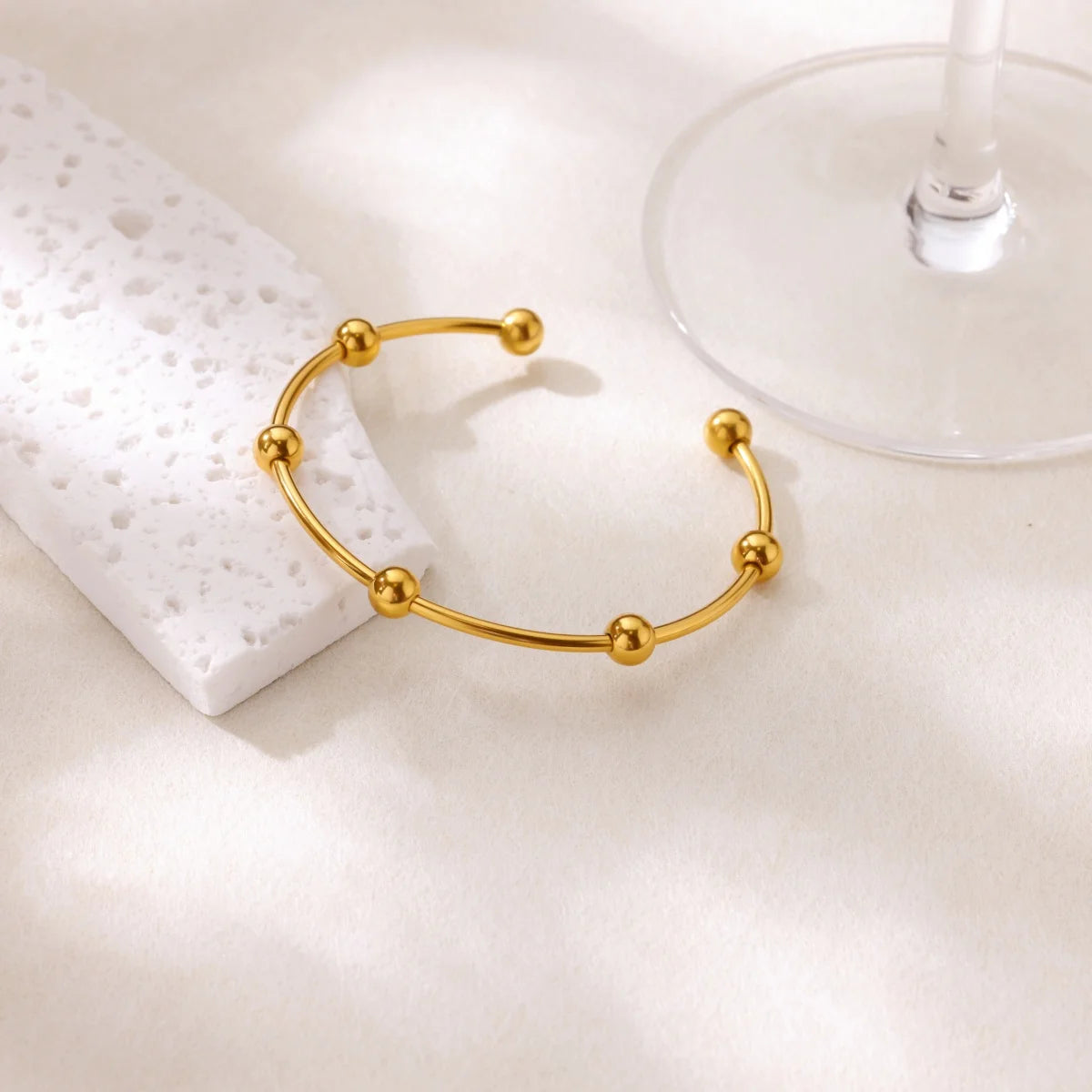 Stainless Steel Round Beads Cuff Bangle