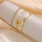 3pcs Gold Plated Stainless Steel Zircon Bangle Set