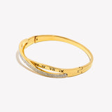 Gold Roman Numeral Rhinestone Bangle