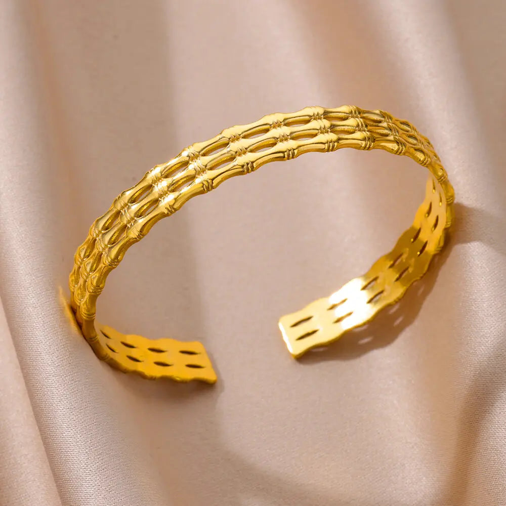 Luxury Gold Stainless Steel Cuff Bracelet