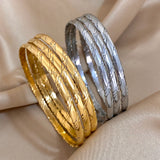 3Pcs Gold Color Stainless Steel Bangle Set for Women – Plain Circle Stackable Cuff Bracelets